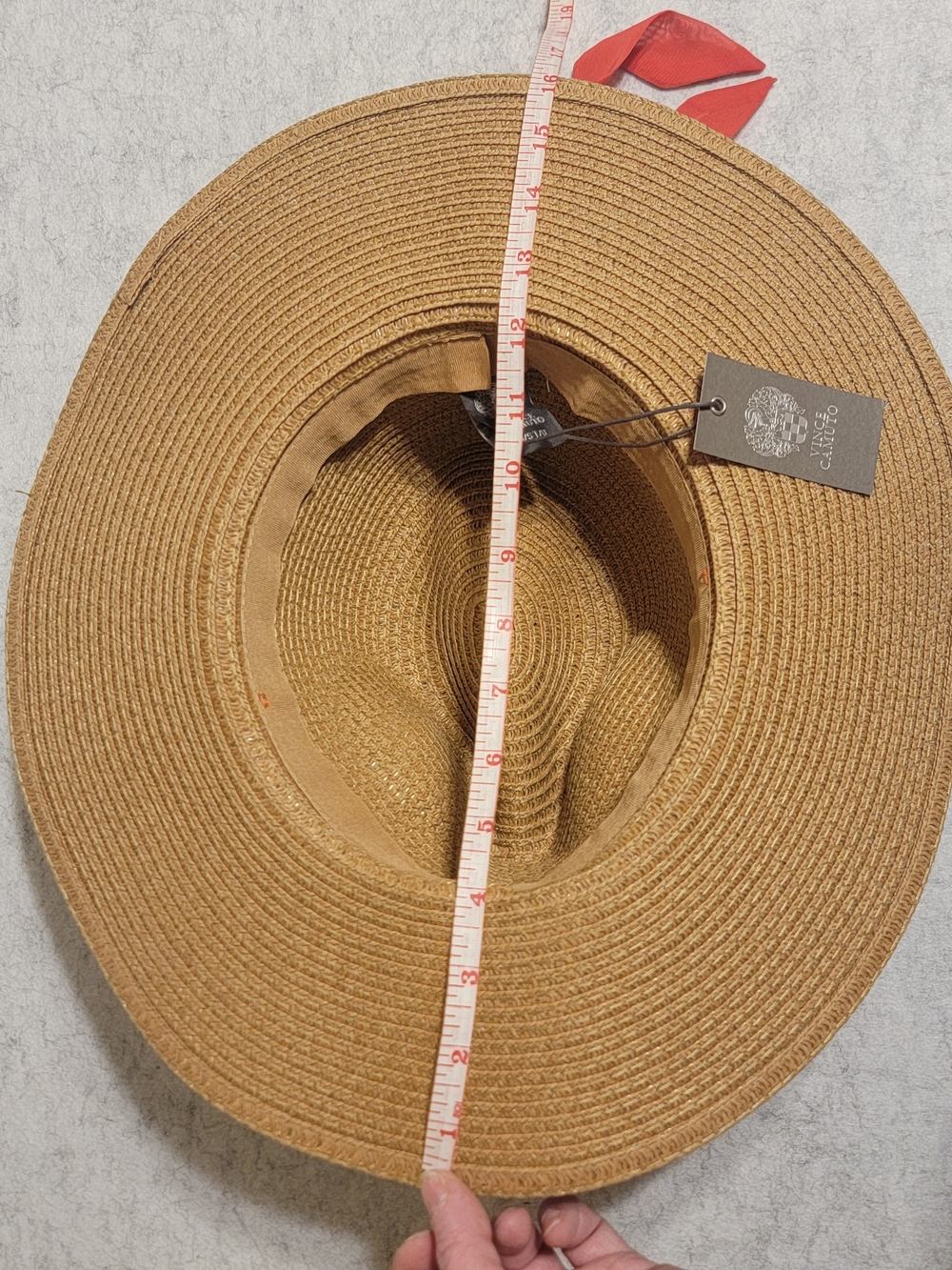 NWT Vince Camuto Wide Brim Straw Sun Hat Packable Coral Ribbon Bow - Picture 11 of 15